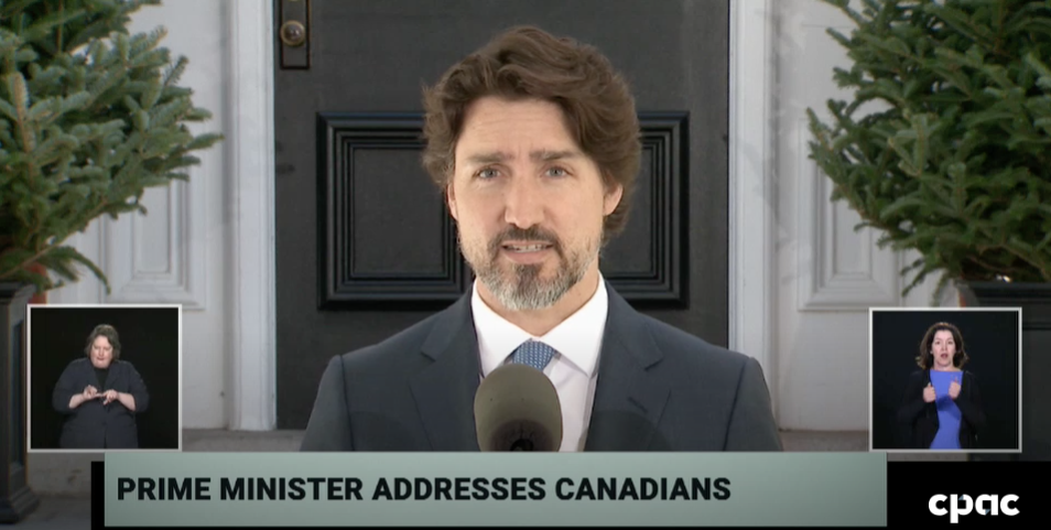 Prime Minister Justin Trudeau addresses Canadians